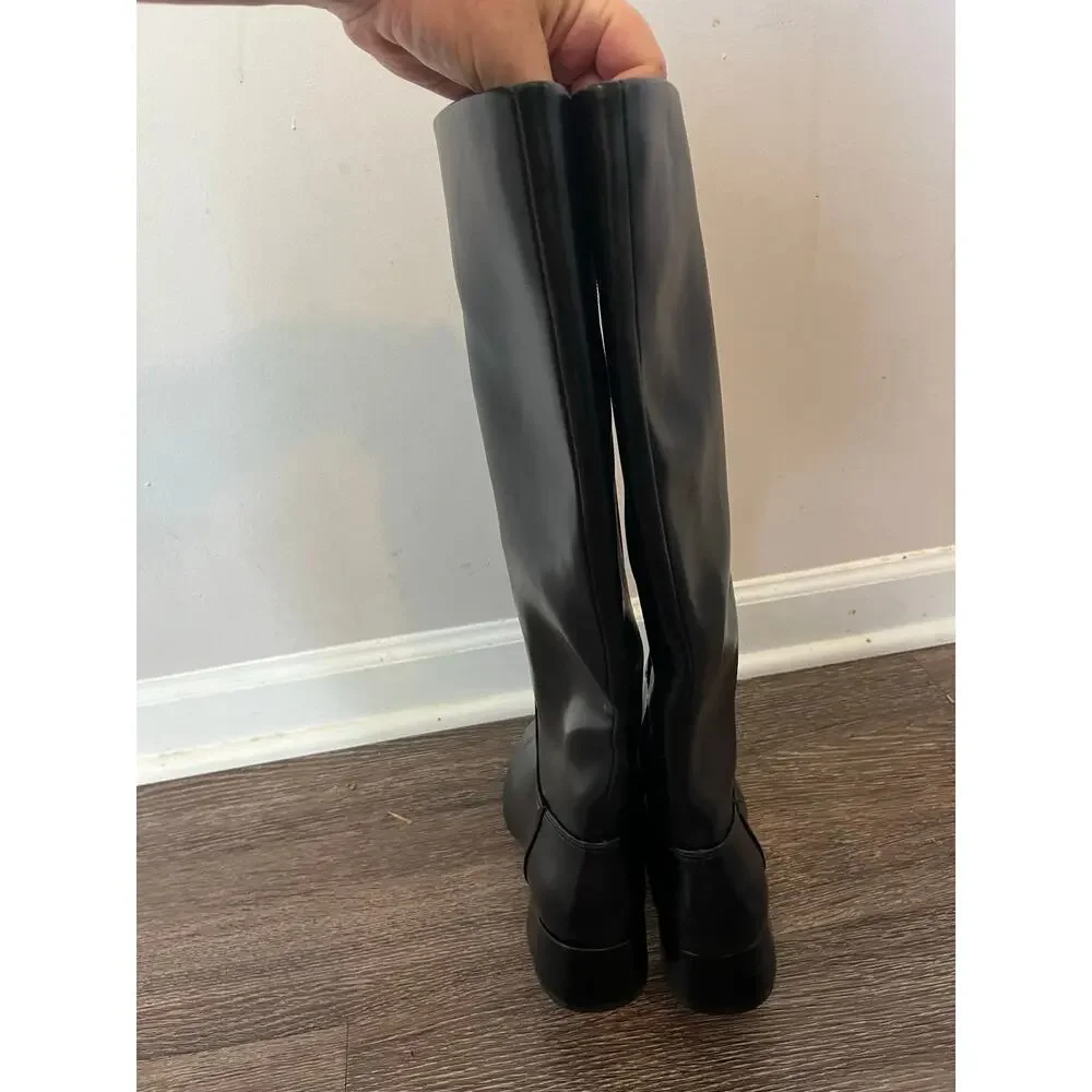 J. Crew Square-toe tall leather boots in True Black Size 8.5